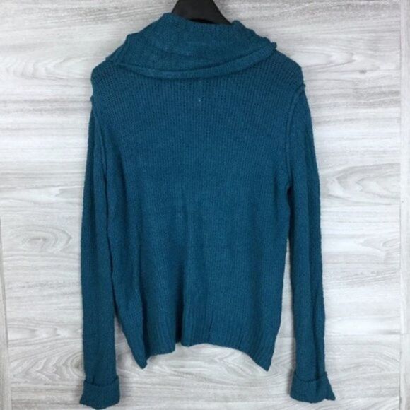 Caslon turtleneck sweater cuff sleeves teal size M - Picture 2 of 6